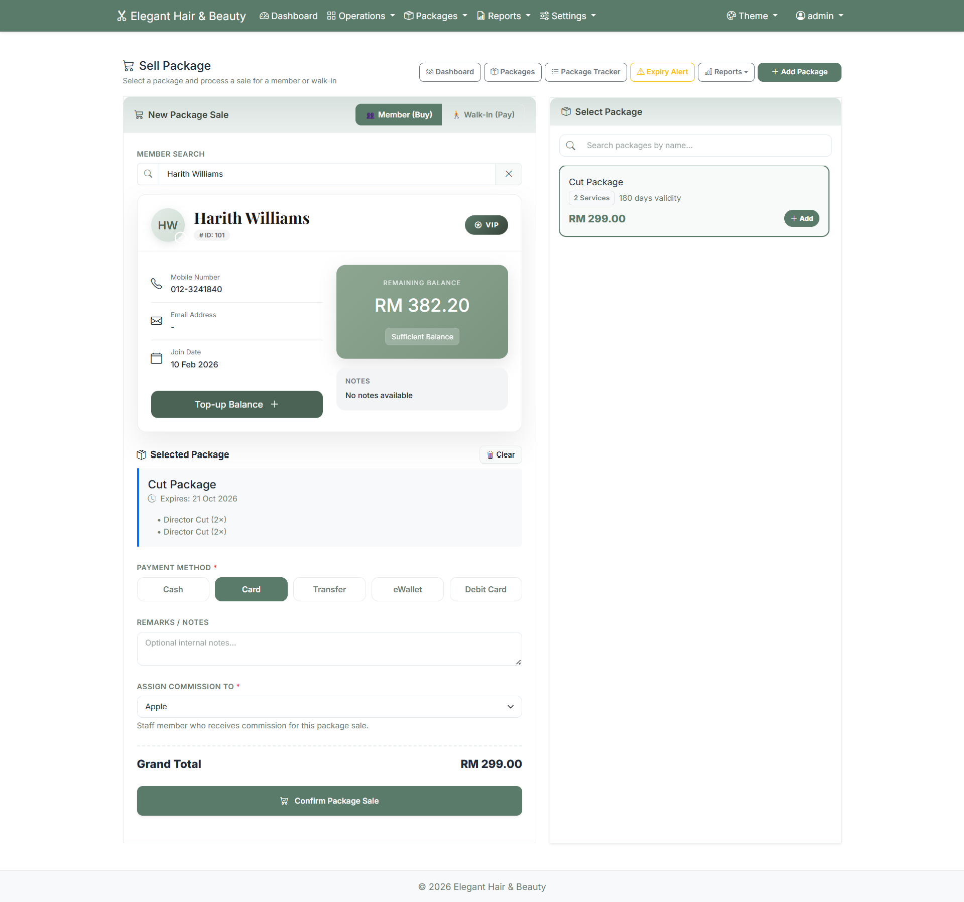 Sell a service package