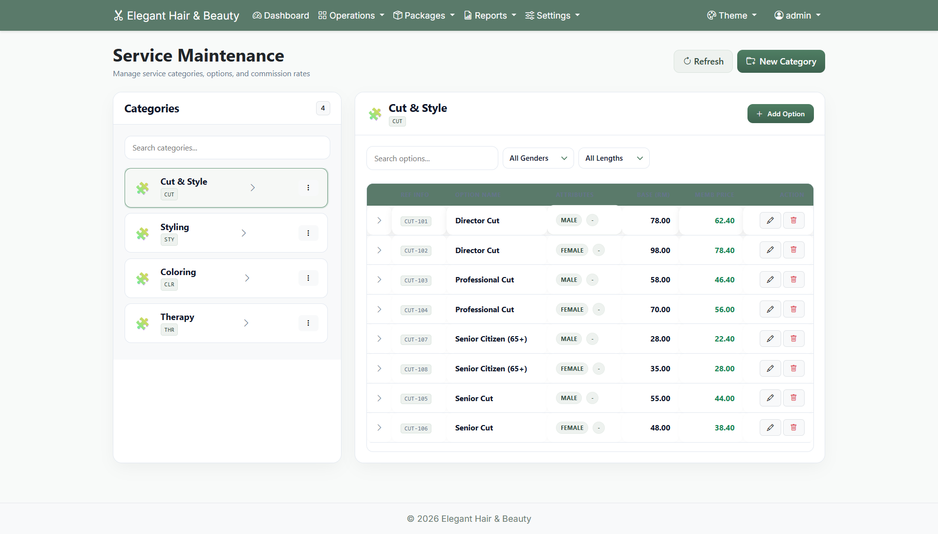 Service and price maintenance