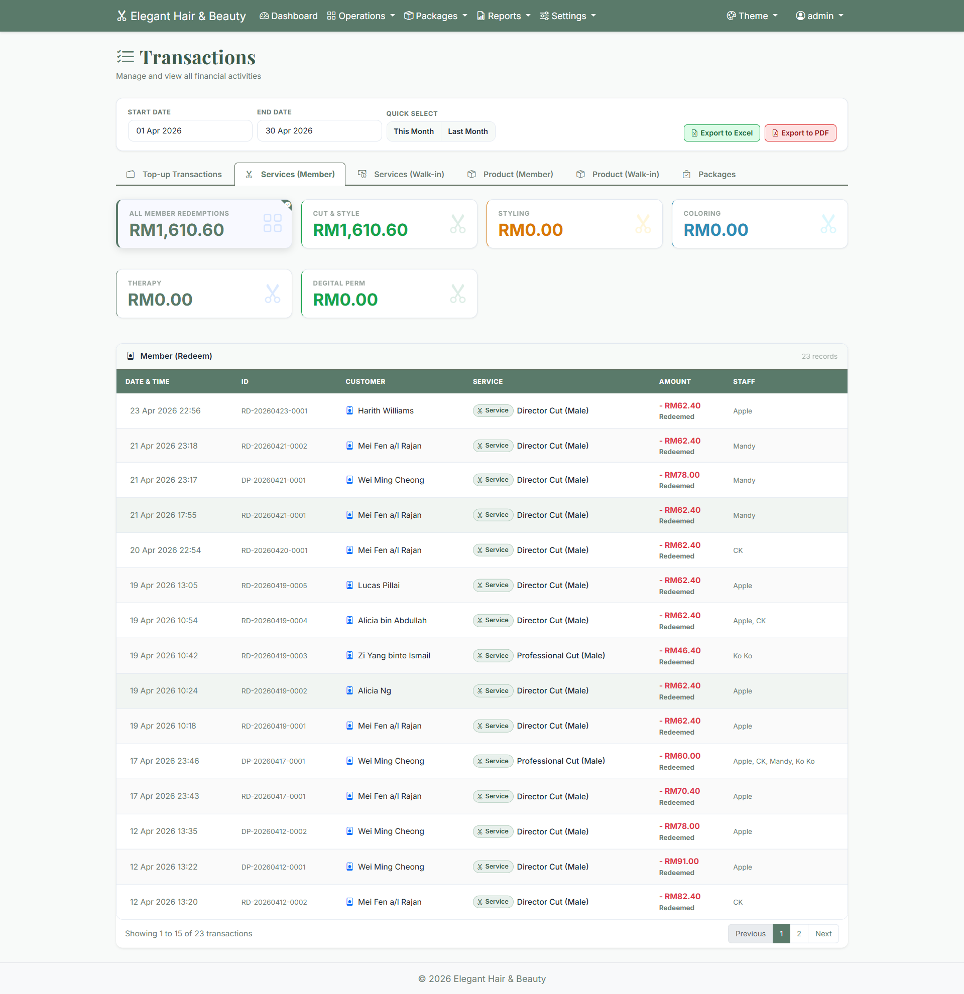 Transaction history