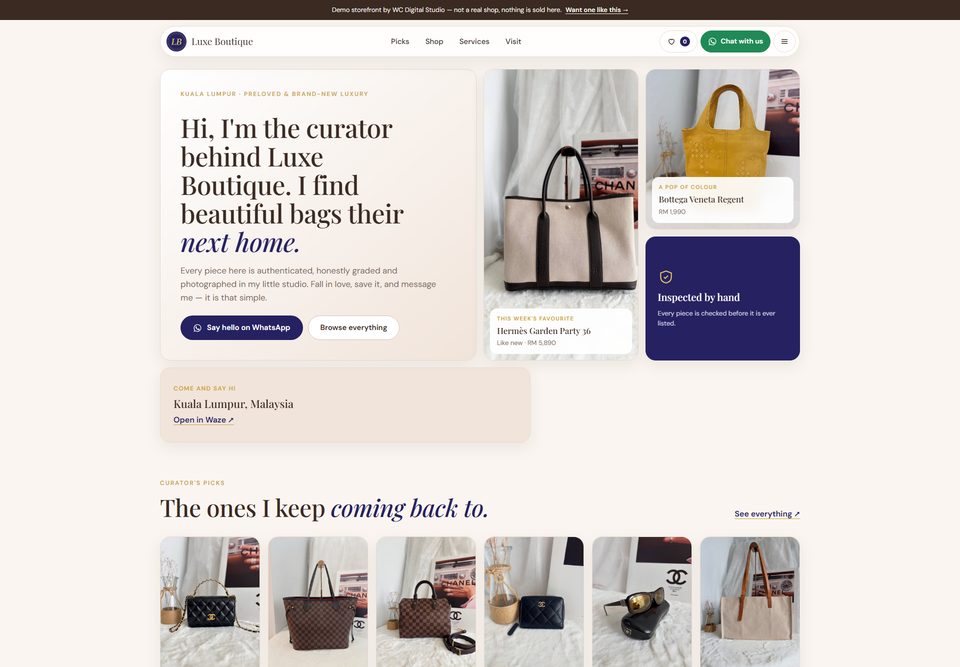 The Salon concept on desktop